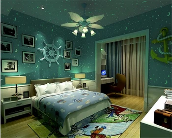 3D šviesos vaikų kambario lubų tapetai mėlynas rožinis geltonas baltas mėnulis, žvaigždės švyti tapetų siena lipdukas behang Beibehang 0