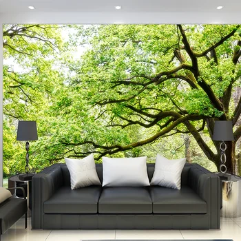Custom tapetai, Freskos Juoda ir Balta Literatūros stilius Rainforest Žalią Medį Gamtos Šiaurės TV, Sofa Fono Sienos 3D Tapetai 0