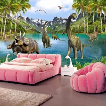 Juros periodo Dinozaurų Miško Cartoon Tapetai gyventi Kambaryje Sofa-lova, TV Foną, Sienos Dokumentų Namų Dekoro Freskos Miegamojo Tapetai 0