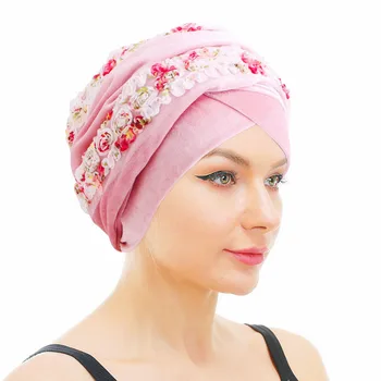 Moterų, Prabangos 3D Gėlių Nigerijos Aksomo Turbaną Ilgai Skarelė Elegantiškas Ponios Headwrap Musulmonišką Hidžabą Wrap Plaukų Turbante Priedai 0