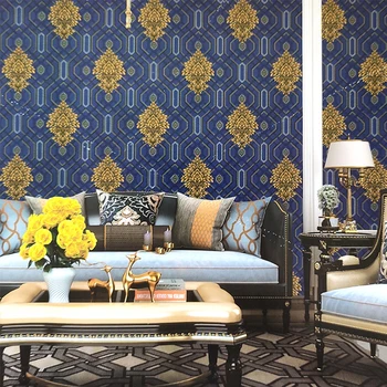 Naujas Damask Gėlių Raštas Tapetai Kambarį Namo Sienų Dekoras Popieriaus 3D Reljefo Miegamasis Geometrinis Papel De Parede Hotel Blue 0