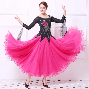 Rožinė Pramoginiai Konkurenciją Šokių Suknelės Moterims 2023 Naujas Vasaros Lady Ilgomis Rankovėmis Standartiniai Valsas Sportinių Šokių Suknelės