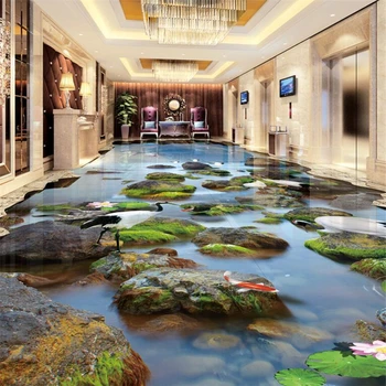 wellyu jūros kraštovaizdžio, akmens lotus krano 3D trimatis dažymas grindų užsakymą didelės freskos tapetai papel de parede