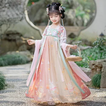 2022 Naujas Mergaičių Han Tiktų Vasaros Vaikų Kinų Stiliaus Senovės Drabužių Super Pasakų High-end Ru Sijonas Kūdikių Suknelė 2